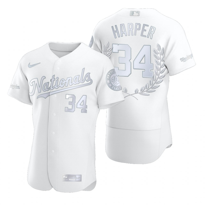 Washington Nationals 34 Bryce Harper Men Nike Platinum MLB MVP Limited Player Edition Jersey